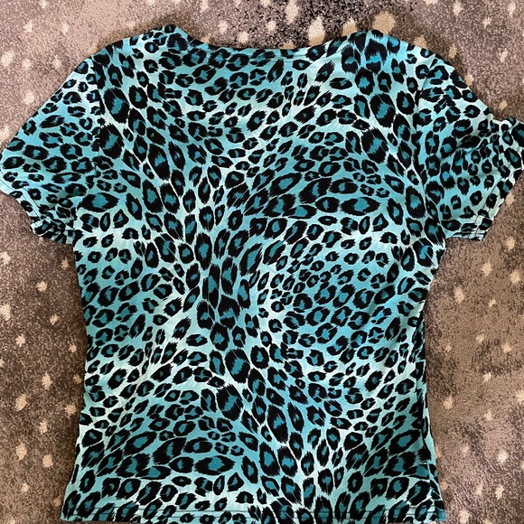 Leopard Turquoise S/S Top by Double D Ranch - Picture 3 of 3